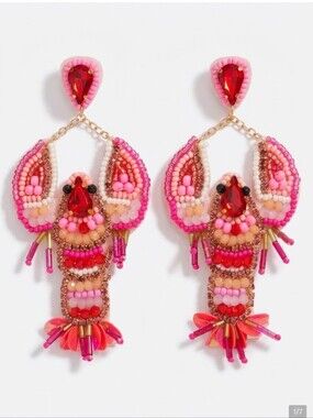 🆕️  Beaded Lobster Earrings Handmade Artisan Large Statement Dangle Drop  NWOT